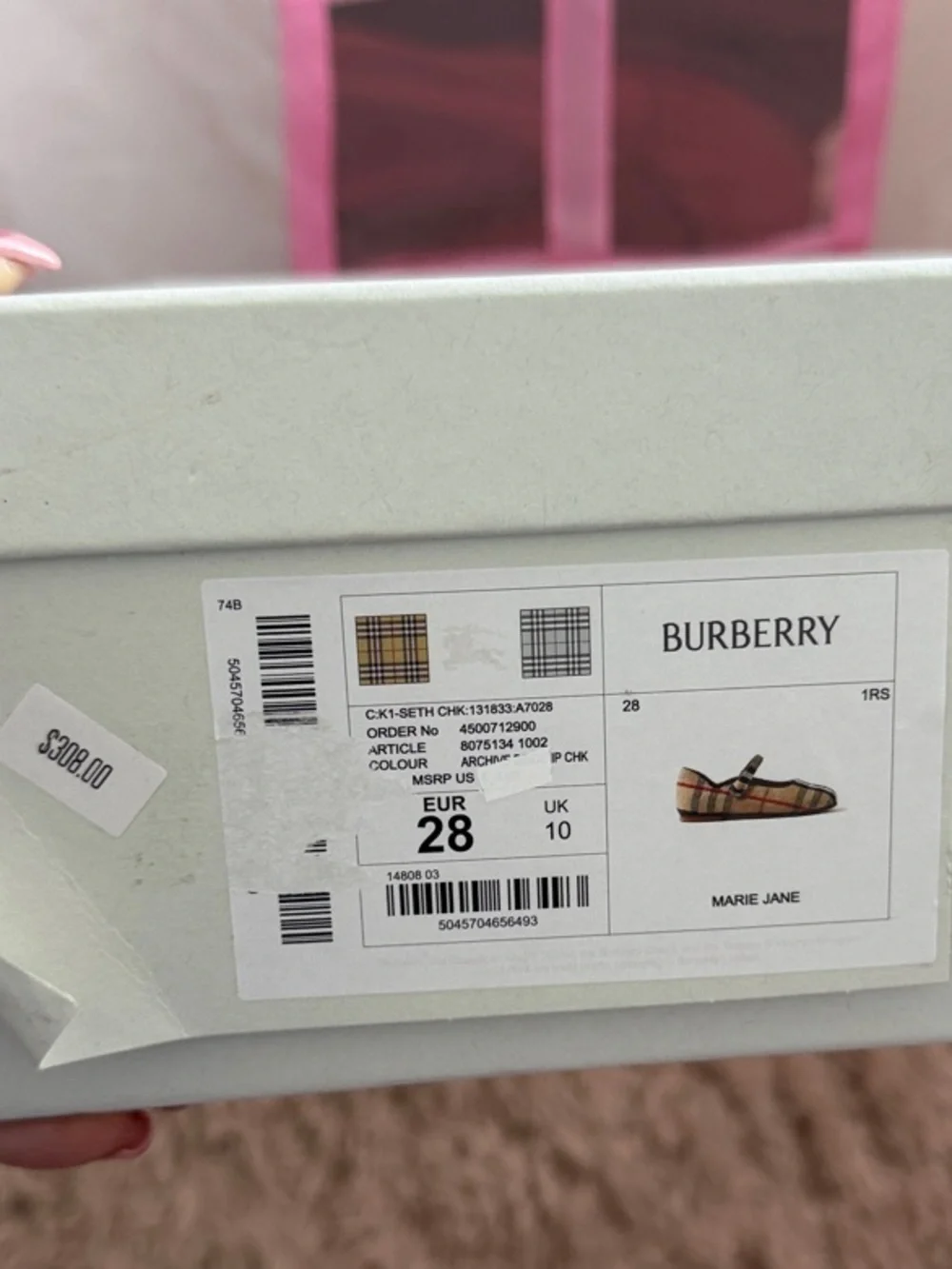 Burberry White Shoe Box with Tan/Black Check Label